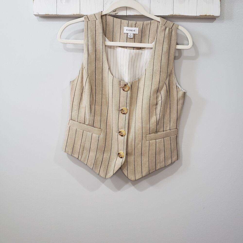 Evereve Tan Pinstripe Tailored Button Vest S
